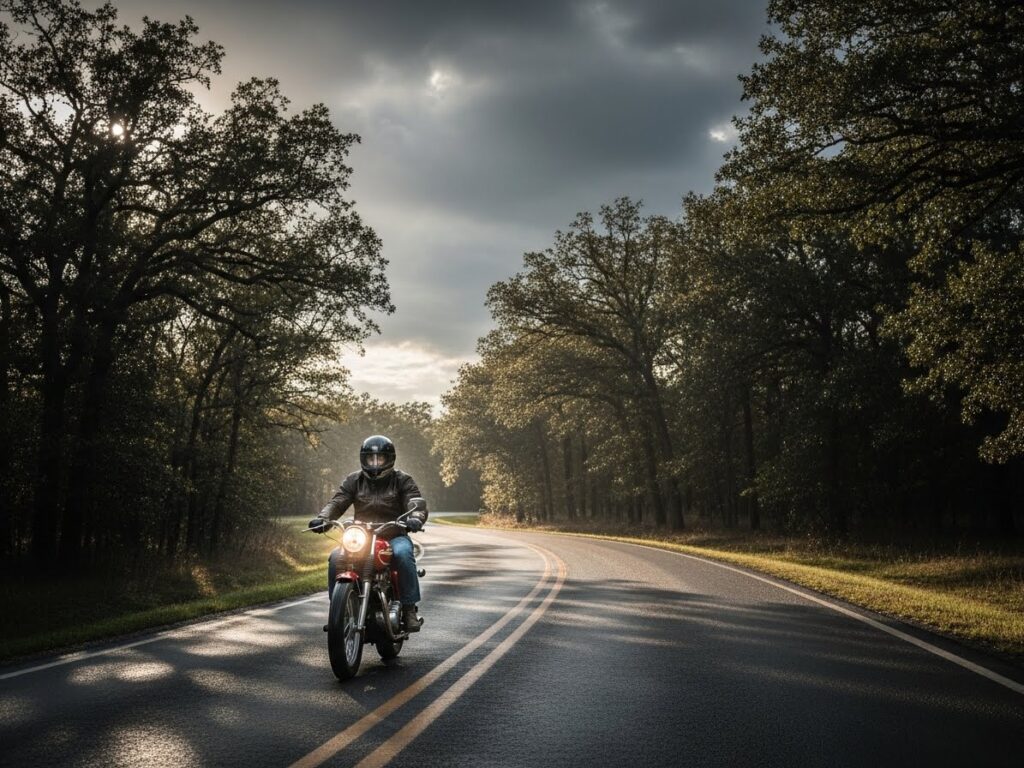 A biker riding knowing he's protected with motorcycle insurance in Oklahoma