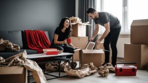 A couple unpacking after taking out renters insurance in Tulsa, OK