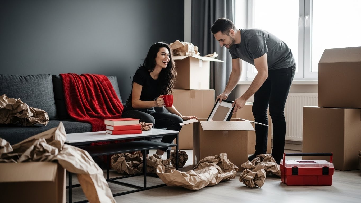 A couple unpacking after taking out renters insurance in Tulsa, OK