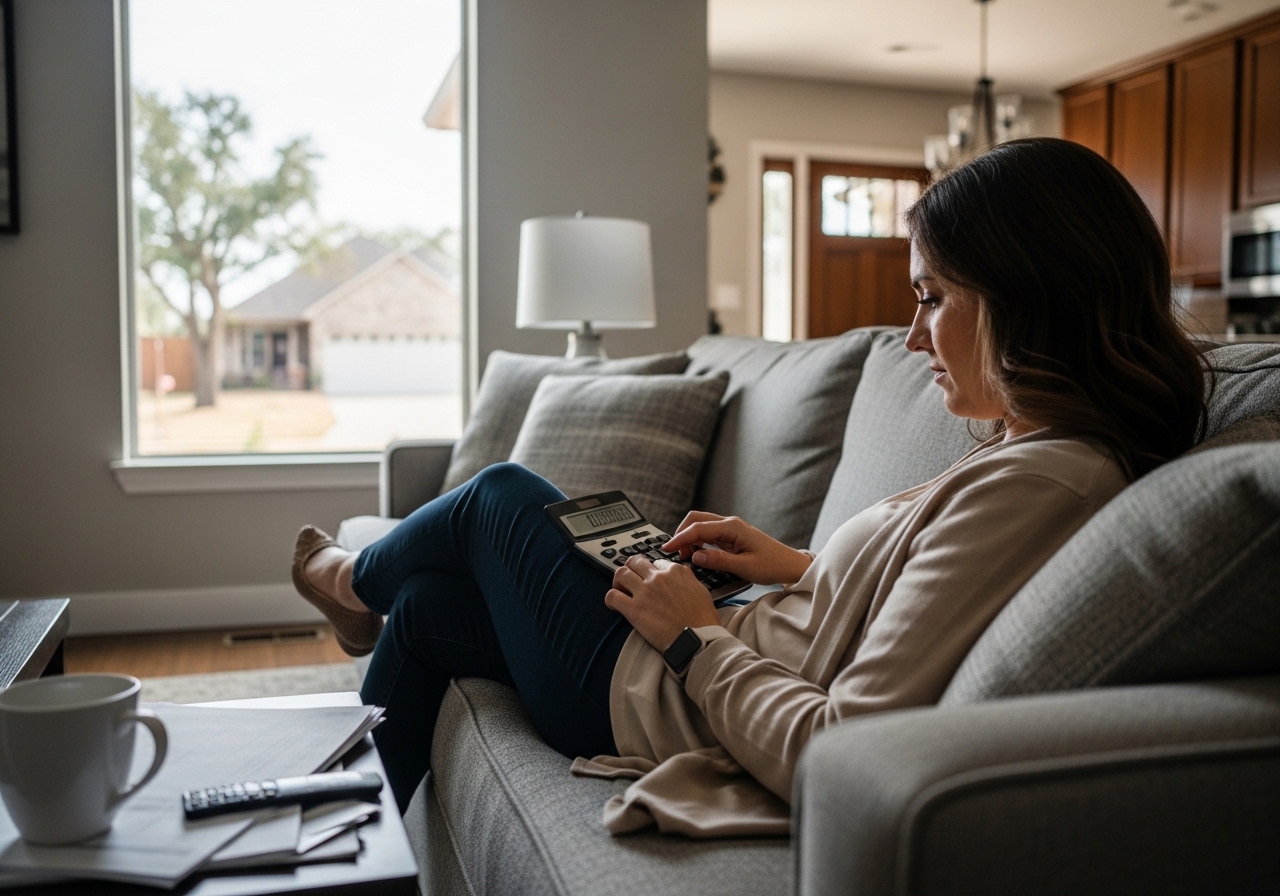 A woman calculating how much homeowners insurance she needs in Tulsa, OK