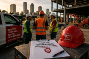 Contractors on site discussing workers compensation requirements in Oklahoma