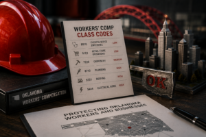 A poster showing workers comp class codes for Tulsa businesses